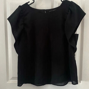 ❤️ Banana Republic Womens Black Textured Ruched Shoulder Blouse Top size XS